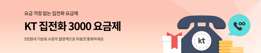요금 걱정 없는 집전화 요금제 KT 집전화 3000 요금제 5천원대 기본료 수준의 월정액으로 마음껏 통화하세요