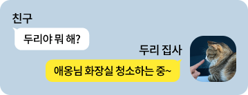 친구: 두리야 뭐 해? 두리집사: 애옹님 화장실 청소하는 중~